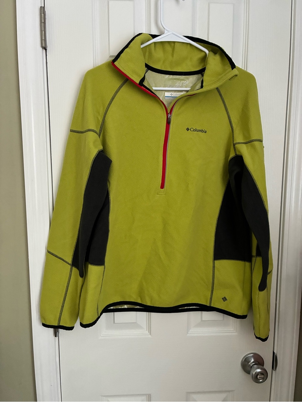 Columbia Lime Green Fleece Half-Zip with Black Panels and Red Trim